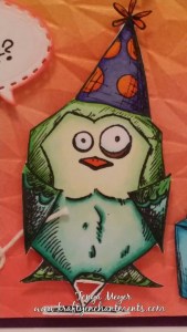 Bird Crazy stamp and party hat from Crazy Things colored with Copics.