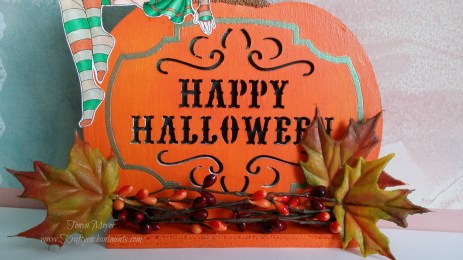 Wooden pumpkin painted with Gesso primer and Acrylic Paint. Added Perfect Pearls on trim